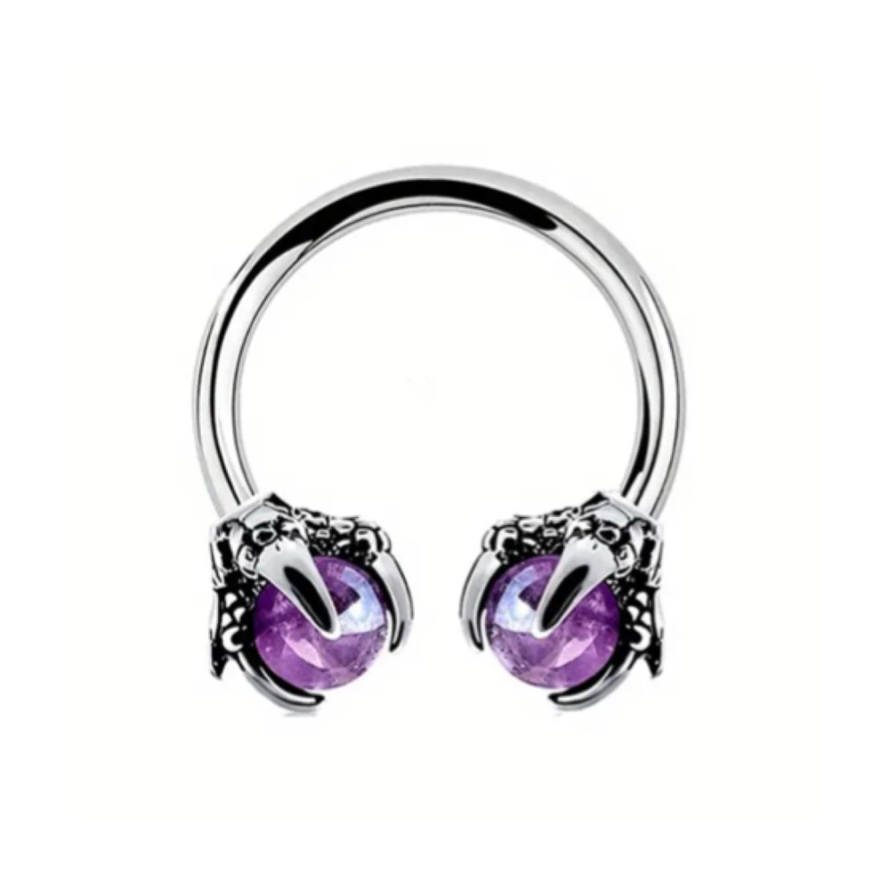 Silver Dragon Claw Crystal Septum Horseshoe Barbell Ring